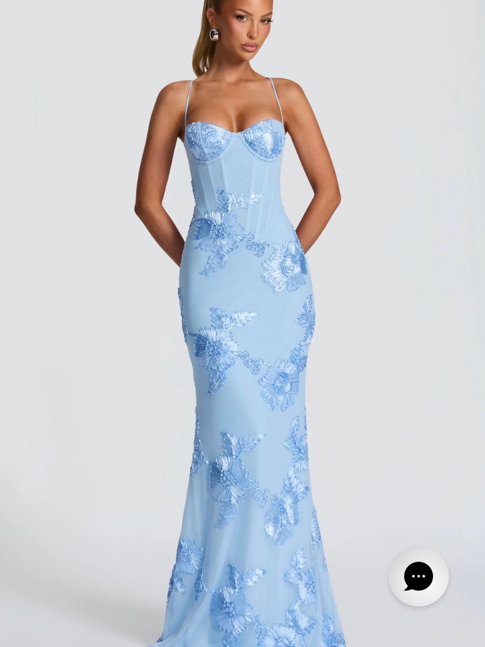 Strap Corset Light Blue Floral Maxi Dress